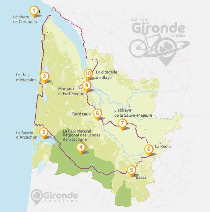 Carte tour de Gironde à vélo