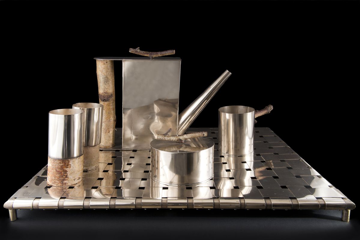 Andrea Branzi - Zilveren en houten theeservies, 1997
